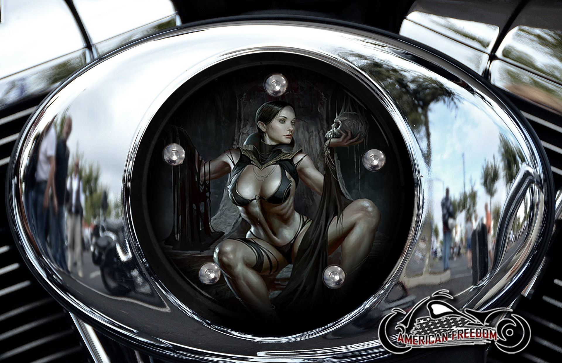 Custom Air Cleaner Cover - Demon Woman And Skull